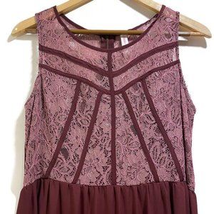 Maroon Maxi dress with Lace top details